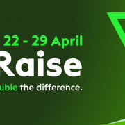 Fundraising banner with child and flower pot