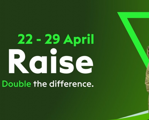 Fundraising banner with child and flower pot