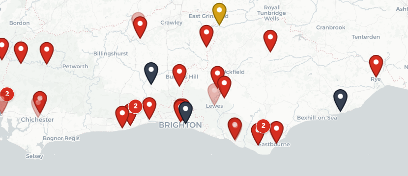 Map PEB Screenings in Sussex
